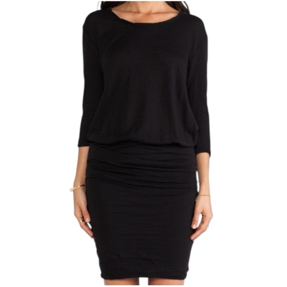 James Perse Crepe Jersey Dress Dolman Blouson 3/4 Sleeve Black Size Large NWT - Picture 5 of 14